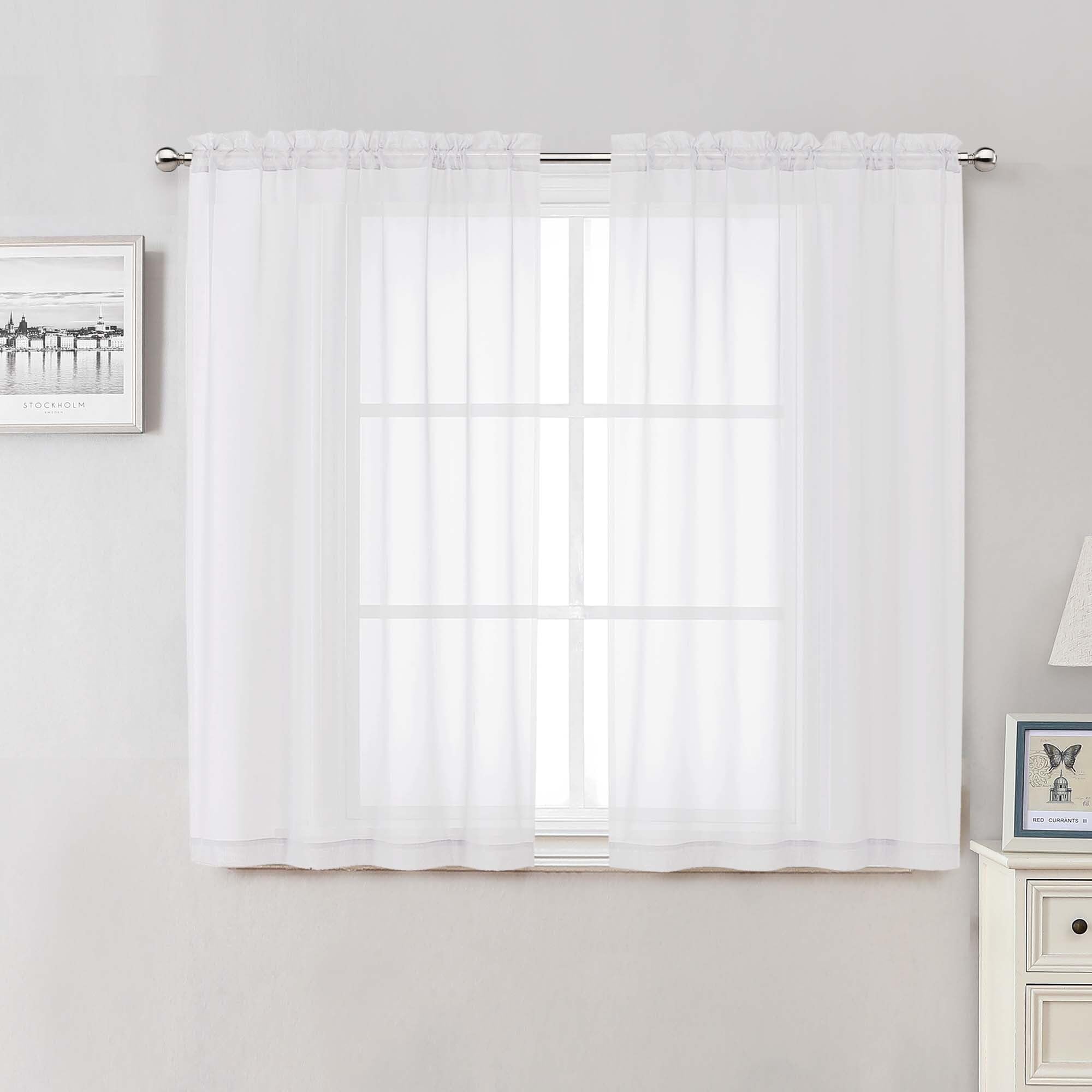 Photo 1 of Lecloud White Sheer Curtains - 48" L, 2 Pcs