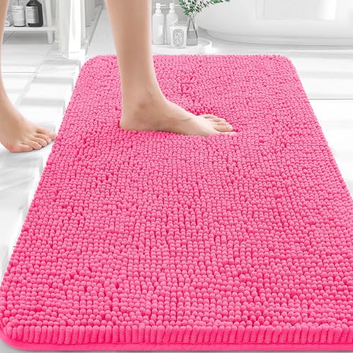 OLANLY Bathroom Rugs 30x20 Extra Soft Absorbent Chenille Bath Rugs Rubber Backing Quick Dry Machine Washable Bath Mats for Bathroom Floor Tub and Shower Home Decor Accessories Hot Pink