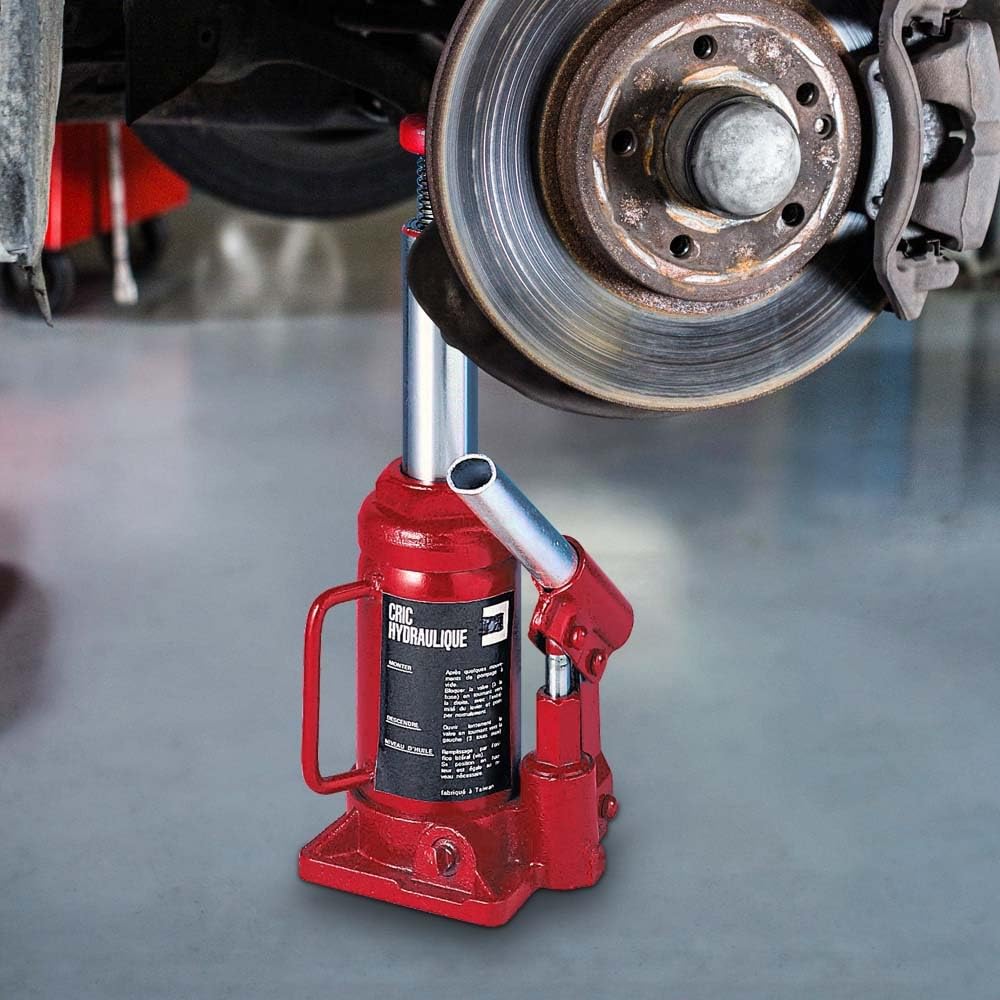 Cric Hydraulique Bouteille - Cric Voiture Compact et Puissant - Outil de Levage pour Auto, Bricolage et Atelier - 2 tonnes - Rouge