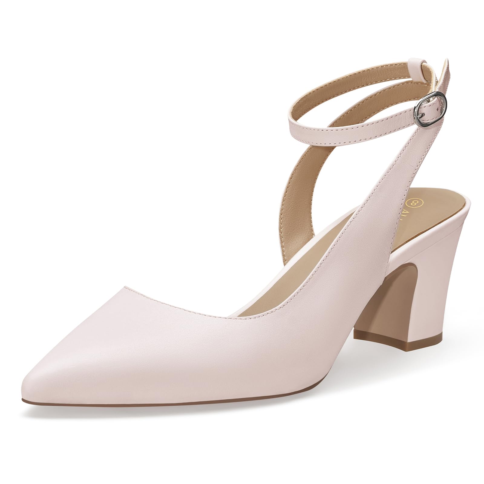 ALICEPUB Light Pink Heels Closed Toe Heels 2inch Slingback Heels Low Short Heels Chunky Block Heels for Women Wedding Dress Shoes, Size 9.5