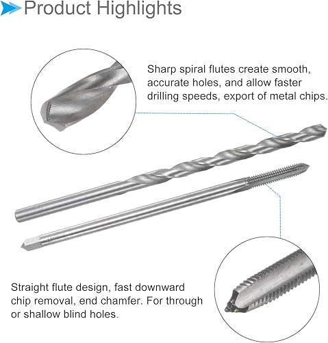Miniatura 4 de Juego de brocas y roscas, M6 x 1 rosca, 5.906 in de longitud, diámetro de taladro de 0.236 in, kit métrico extra largo de tornillo de máquina y