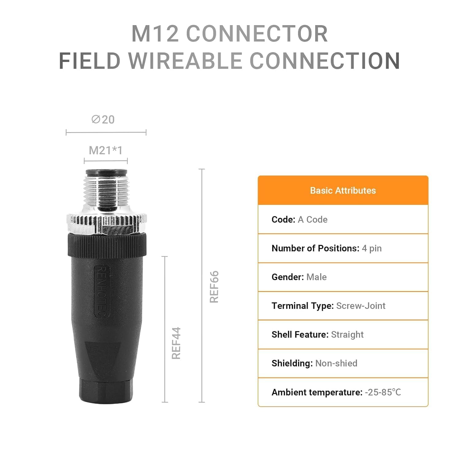 Elecbee 10 Unidades M12 4 Polos Conector de Cable de Sensor A Code, Fusible de Rosca, M12, Conector Redondo, IP67, Resistente al Agua, Conector Redondo Industrial para Exteriores