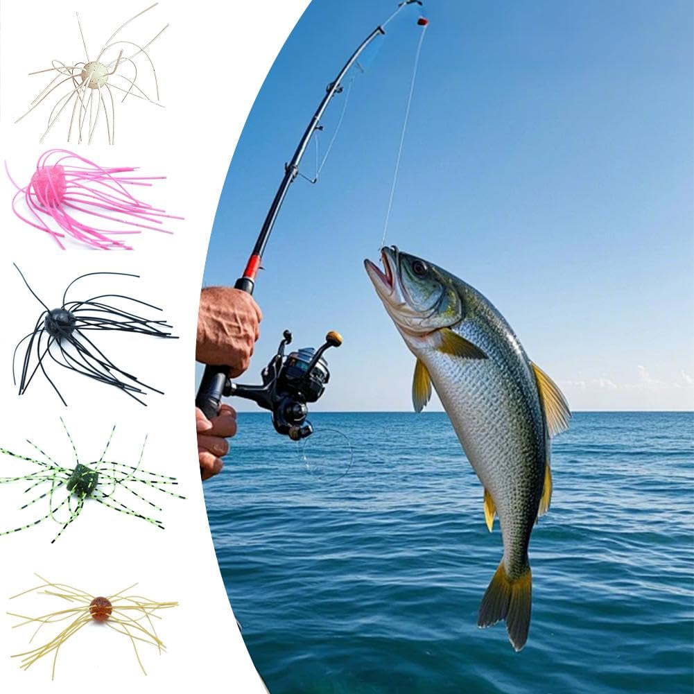 5pcs Tentacles Lure Baits, Floating Sea Urchin Soft Bait Bass Fishing Baits, Artificial Sea Urchins, Lifelike Dice Fishing Lures with Multiple Tentacles for Trout, Bass, Crappie (Pink) — view 2