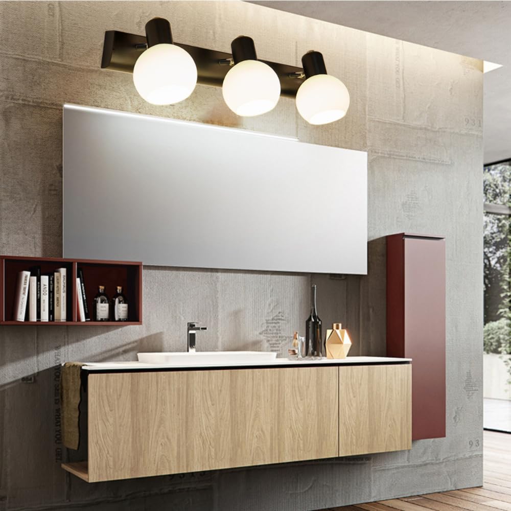 XINYASEE Lámpara de espejo de baño, lámpara de pared LED E14 para baño, luz decorativa para sala de estar y dormitorio (Negro, Tres cabezas)
