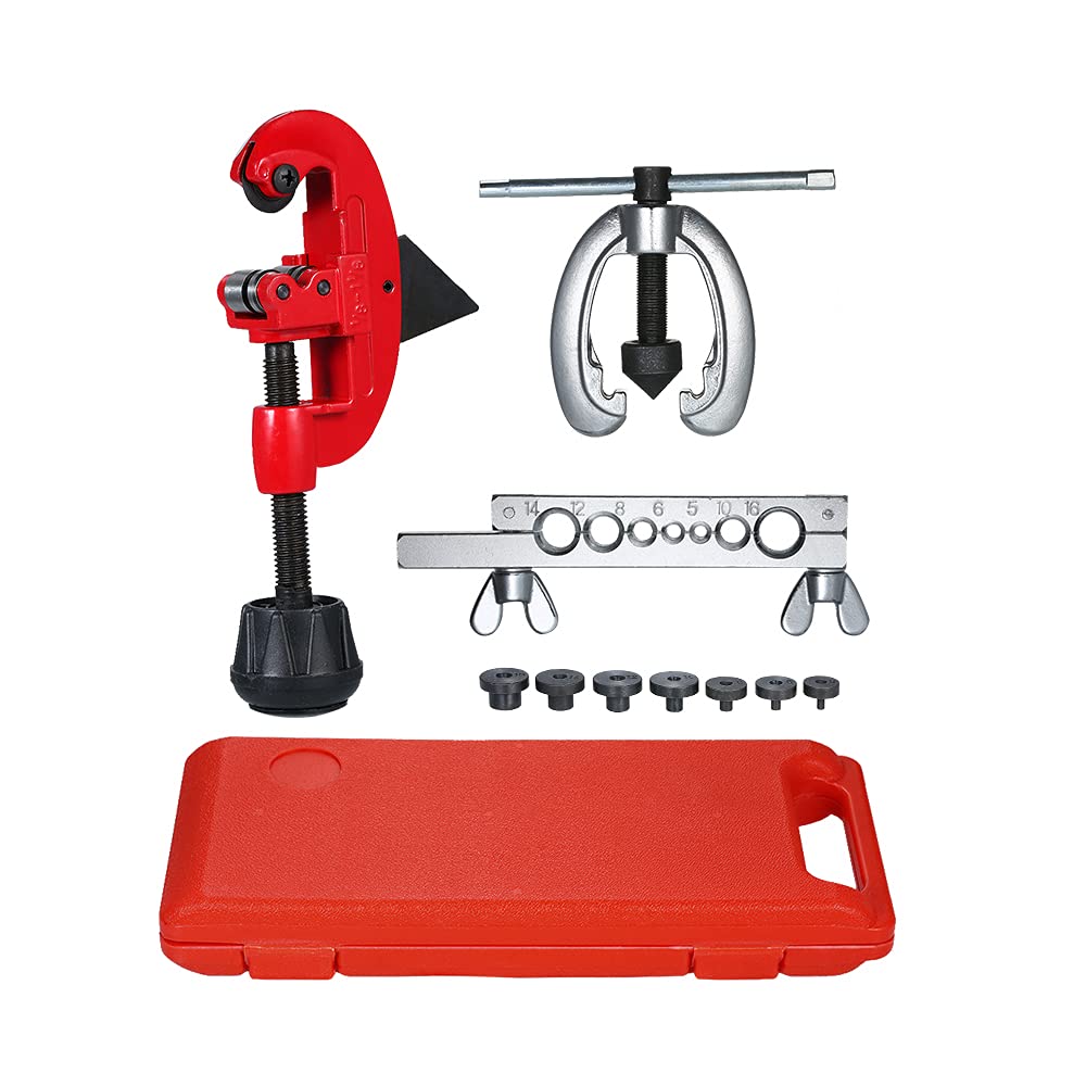 Ensemble d'outils de sertissage de tuyau de frein en cuivre à double évasement avec kit de pinces et coupe-tube pour réfrigération BTMIEY