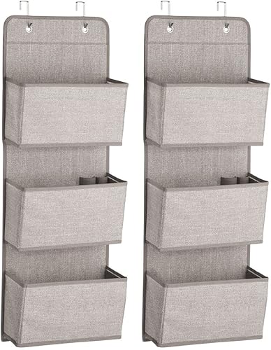 Miniatura 9 de mDesign Organizador colgante de tela, almacenamiento sobre la puerta en armarios de dormitoriopasillo, organizador de 3 bolsillos, ganchos para
