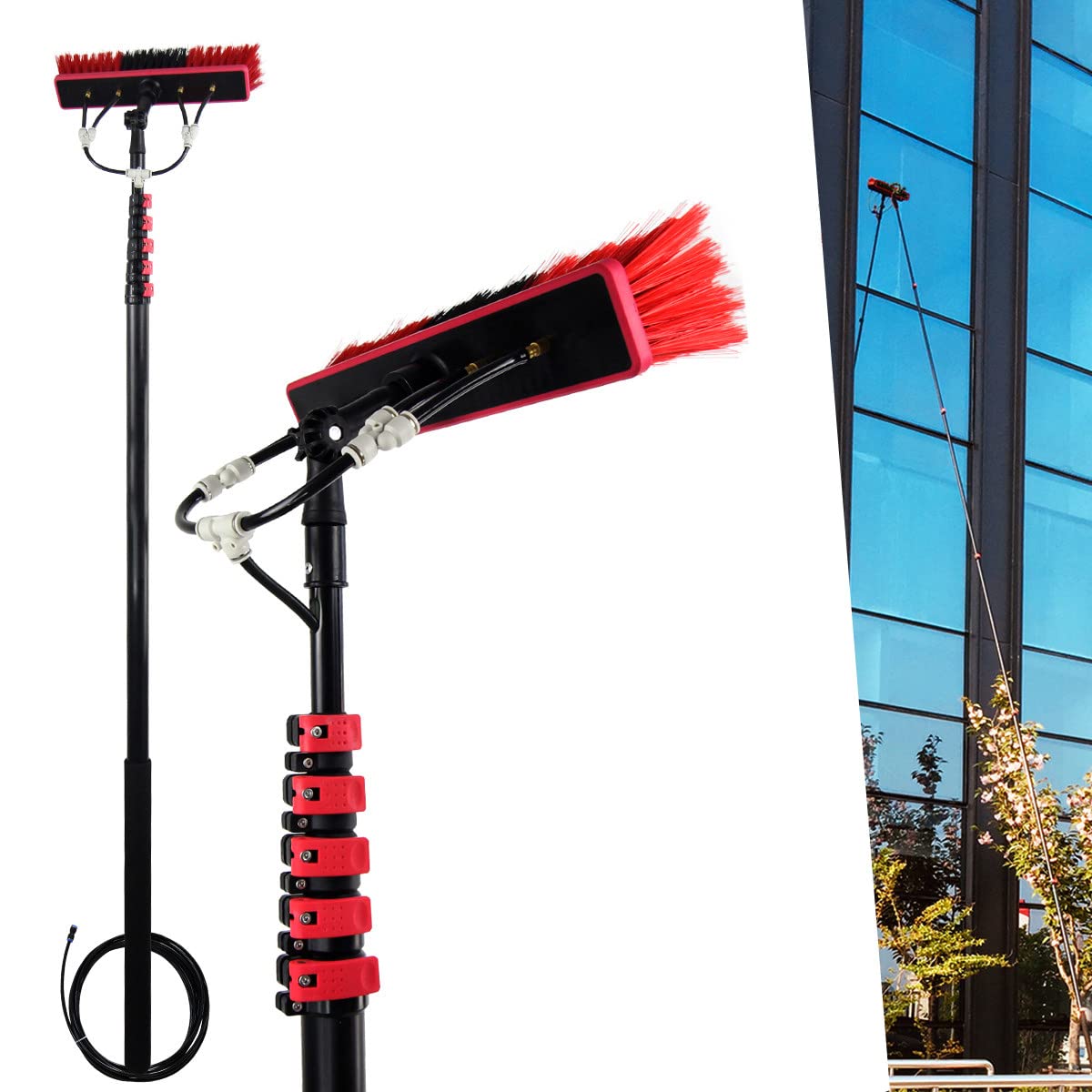 Brosse de nettoyage photovoltaïque multi-panneaux avec grand poteau d'extension de 36ft