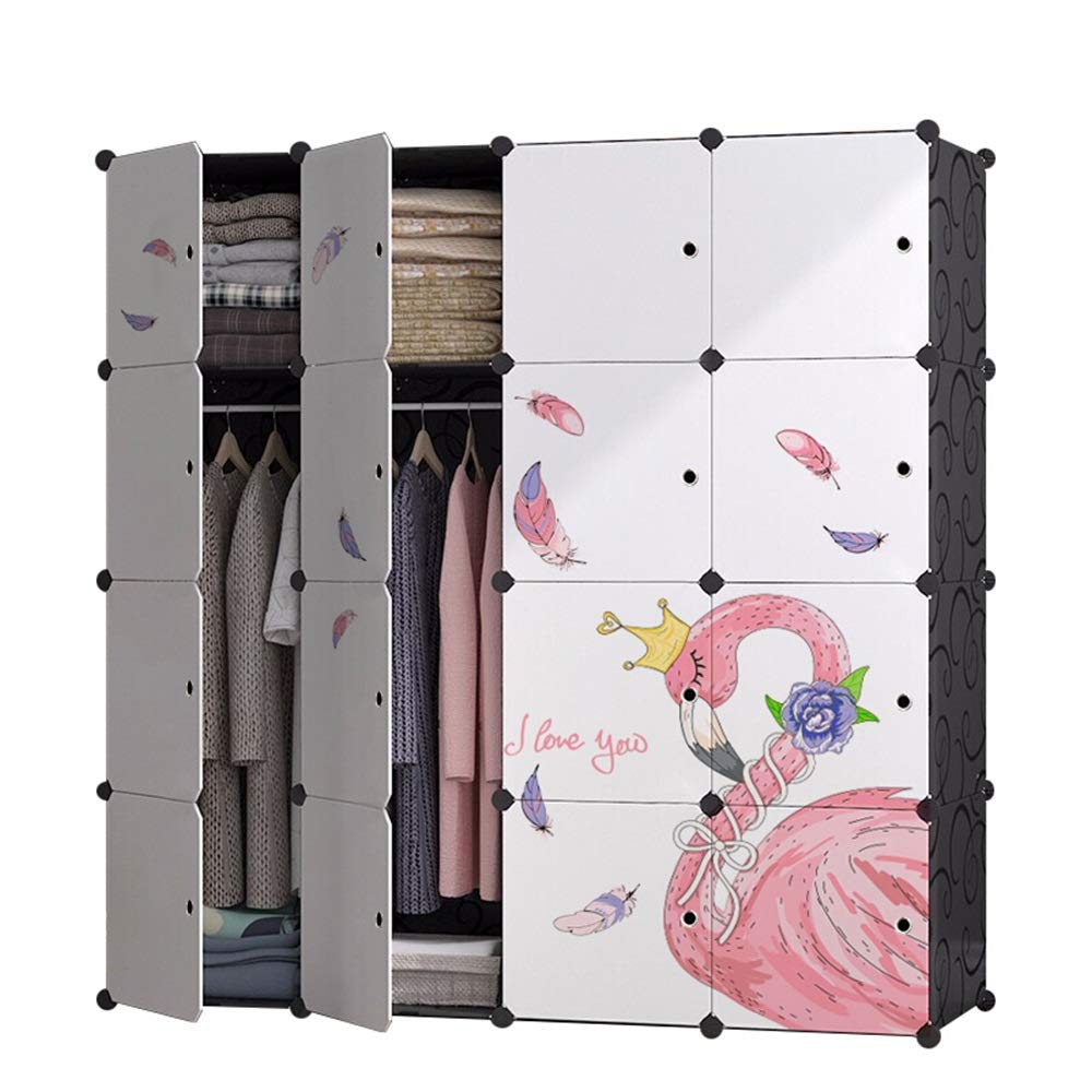Appendiabiti Falttuch Kleiderschrank Schöne Flamingo Designed Garderobe Kombination Kleiderschrank Schrank für Schlafzimmer Dekoration Tragbare Garderobe (Colore: Bianco Größe: 147X48X147Cm