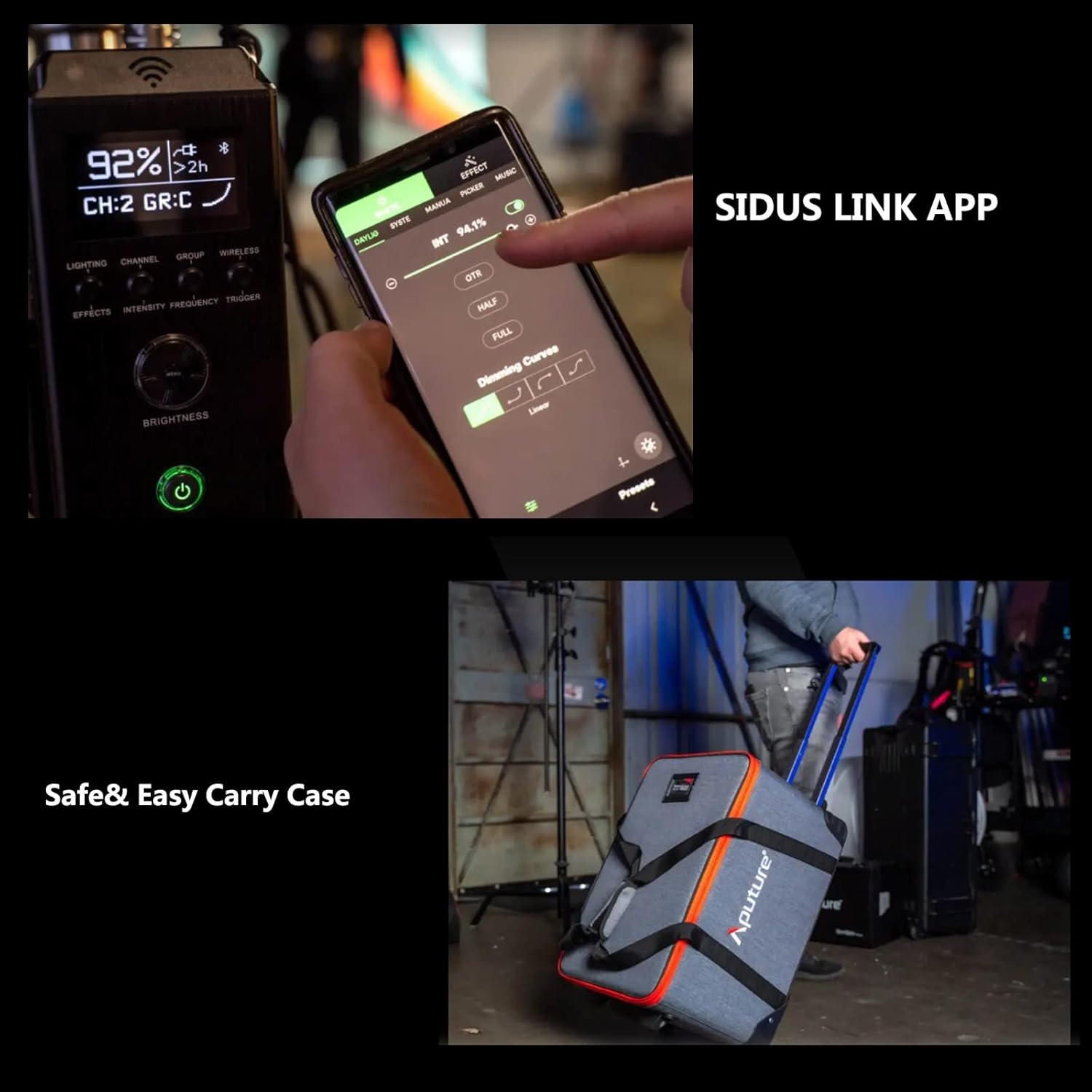 Aputure LS 600D packed in its carrying case