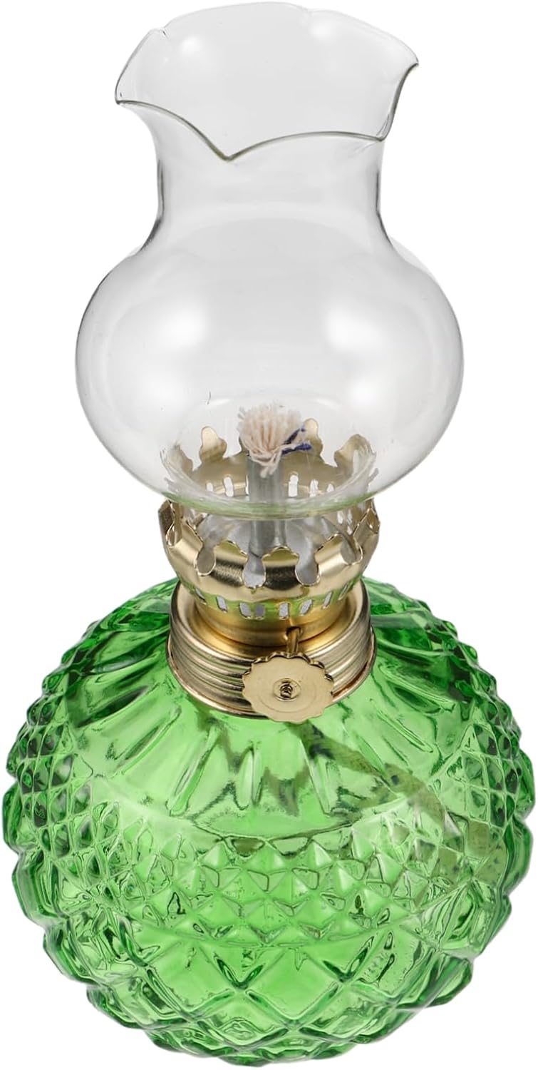 Alipis Vintage Glass Kerosene Lamp Adjustable Wick for Cozy Lighting Retro Oil Lantern for Living Room and Bedroom Emergency Use Charming Home Decor Green