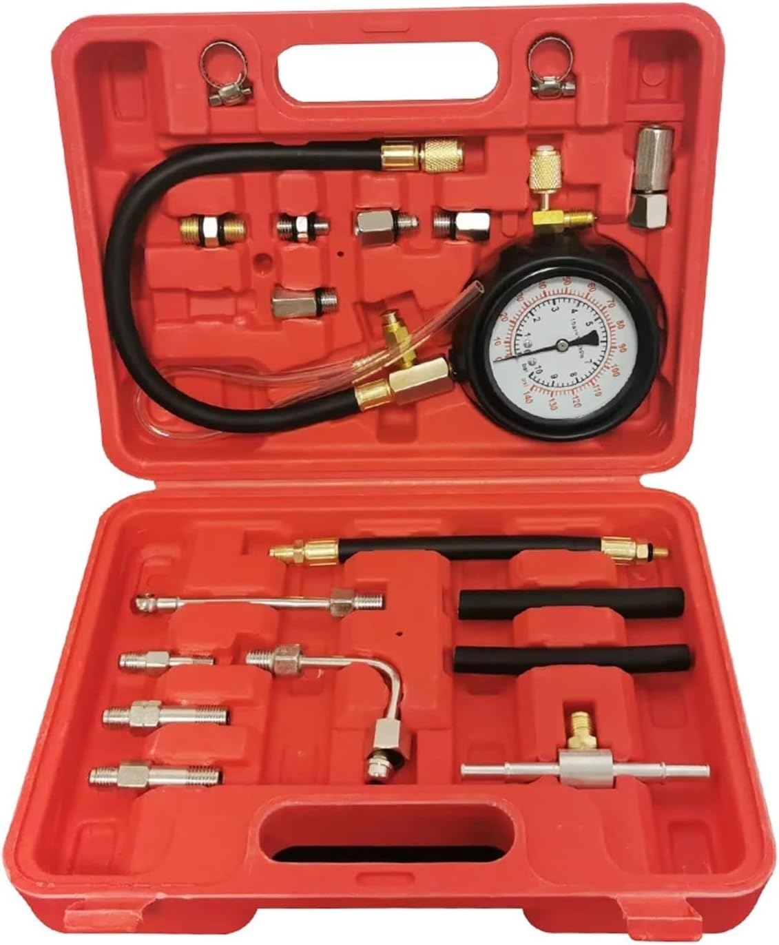 TU-QP4129 Fuel Injector Pressure Gauge Tester Kit Diesel Engine Compression 0-140 PSI Gas Oil Pressure Tools Compatible with Car Motorcycle