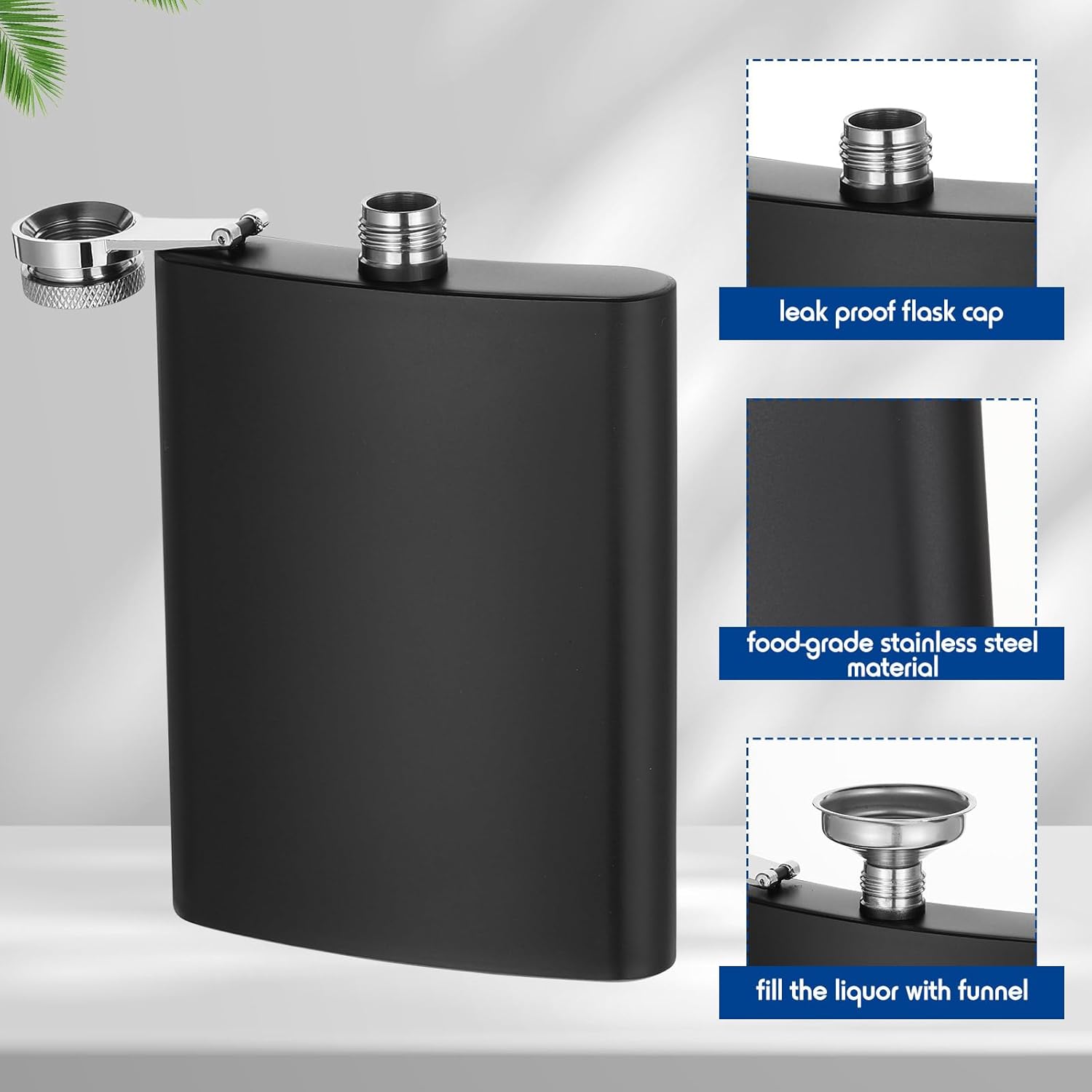 Hoolerry 50 Pcs Hip Flasks for Liquor Men 8 oz Stainless Steel Pack Liquor Flask with 50 Funnels Leak Proof Whiskey Bottle for Wedding Party Groomsman Birthdays Gift(Black) - Image 3