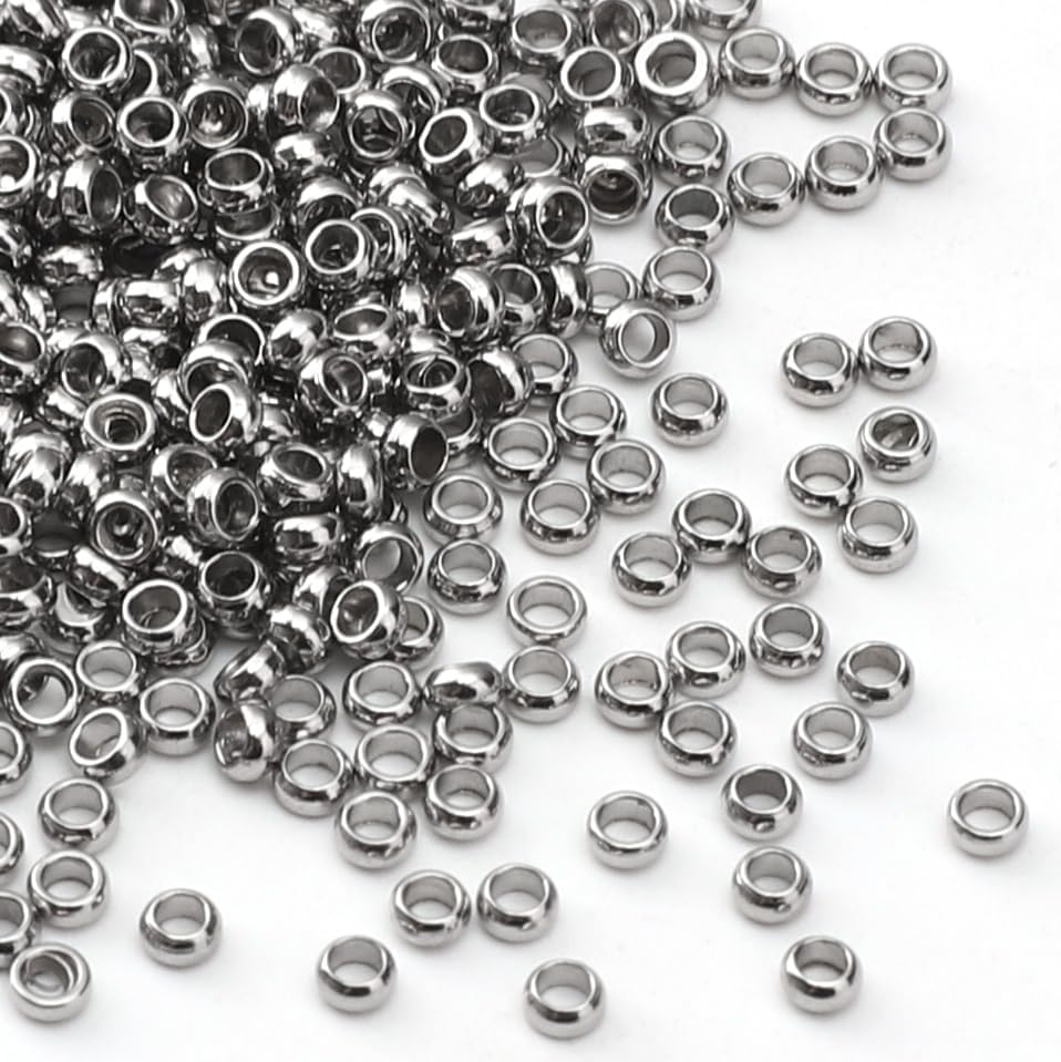 304 Stainless Steel Round Crimp Beads 2.0mm 500pcs for Jewelry DIY Making and Repairing