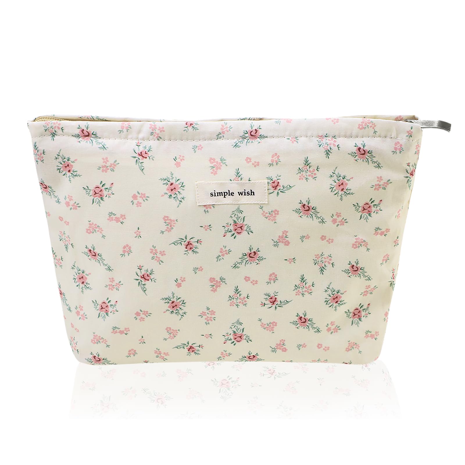 Wudygirl Flower Makeup Bag Cosmetic Bag for Women and Girls Large Capacity Makeup Pouch Aesthetic Cute Makeup Bag Canvas Toiletry Bag Pencil Pouch