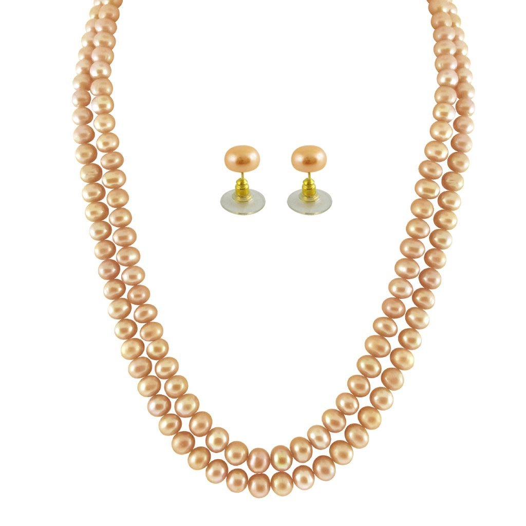 Sri Jagdamba Pearls Dealer 2 String Peach Pearl Multistrand Necklace Set for Women | Necklace to Gift Women & Girls| With Certificate of Authenticity (B00EL8QQ7I) Amazon Price History, Amazon Price Tracker