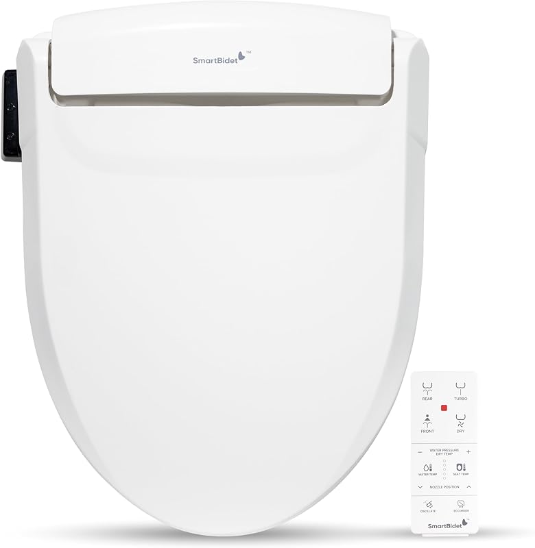 SmartBidet® SB-1000WE Asiento de inodoro eléctrico Smart Bidet™ con asiento calefactado, secador de aire caliente, lavado con control de temperatura y control remoto, asiento alargado