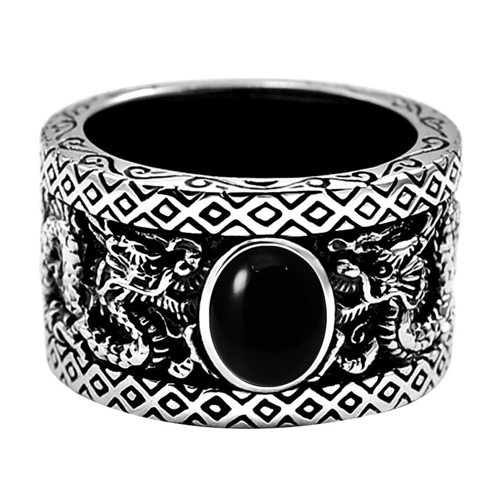 ForFox Anillo de dragón Chino Doble de Plata de Ley 925 Negro para Hombre Mujer tamaño 17-28