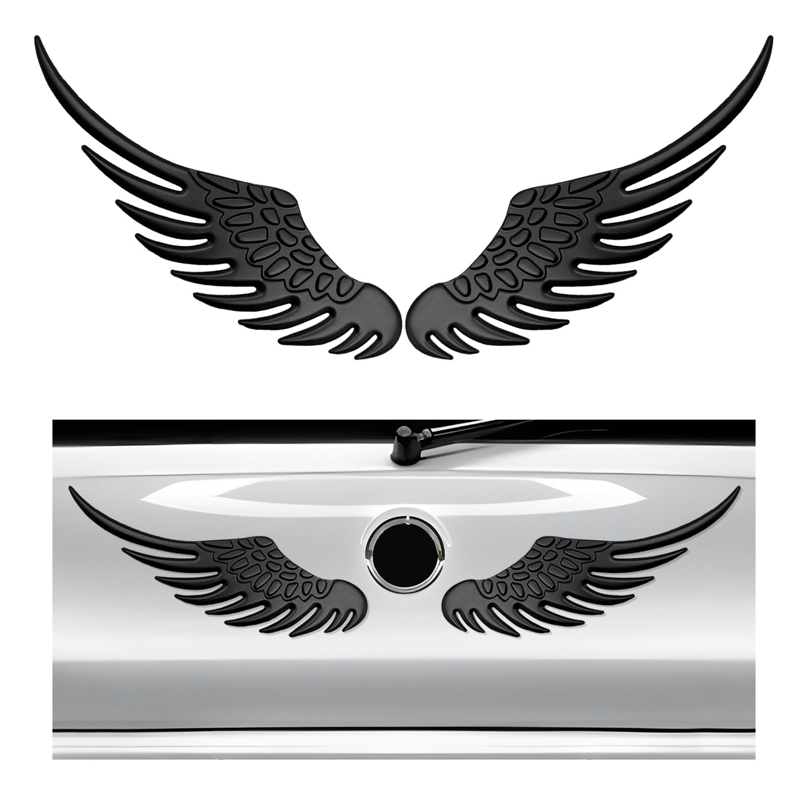 2PCS Angel Wings Car Stickers, 3D Alloy Metal Angel Hawk Eagle Wings Emblem Badge Decal, Anti-Collision Auto Body Logo Sticker, Universal Vehicle Exterior Decor Accessories (Black)