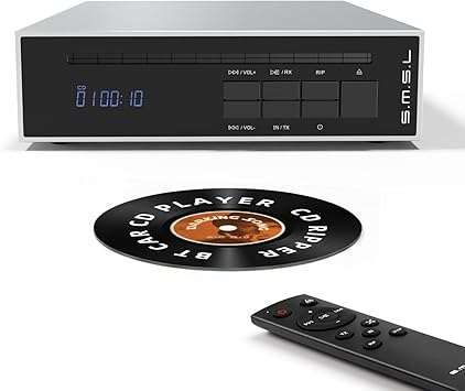 مشغل أقراص مضغوطة SMSL PL20 HiFi للمنزل، وناسخ أقراص مضغوطة، ومشغلات أقراص مضغوطة للسيارة تعمل بتقنية البلوتوث، وشريحة 2*CS43131، ومحرك أقراص USB/مدخل بلوتوث RCA/BT/3.5 مم/4.4 مم، ومخرج رقمي متوازن/بصري/محوري، فضي