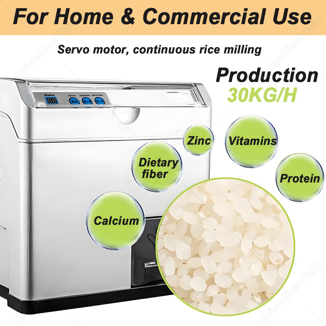 Fresatrice Automatica Riso 500 W,Grigio Argento | Manopola Lucidatura Regolabile 0-270 Gradi,Lavorazione Grano 30kg/H,per Sgranatura Sgranatrice Riso Uso Domestico