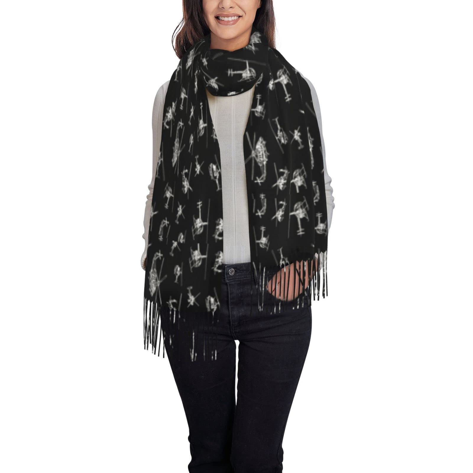 SUAQUE Helicopter Cashmere Tassel Scarf Women'S Winter Thermal Shawl Scarf Warm Soft Thick Blanket, Helicopter, One Size