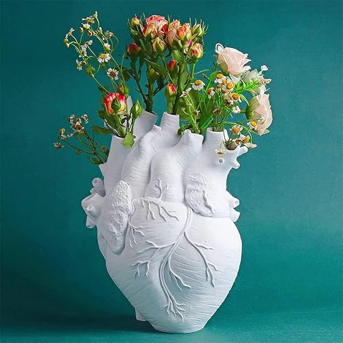 Anatomical Heart Vase Resin White 17 x 13 x 9 cm Modern Nordic Art Decoration for Living Room and Wedding