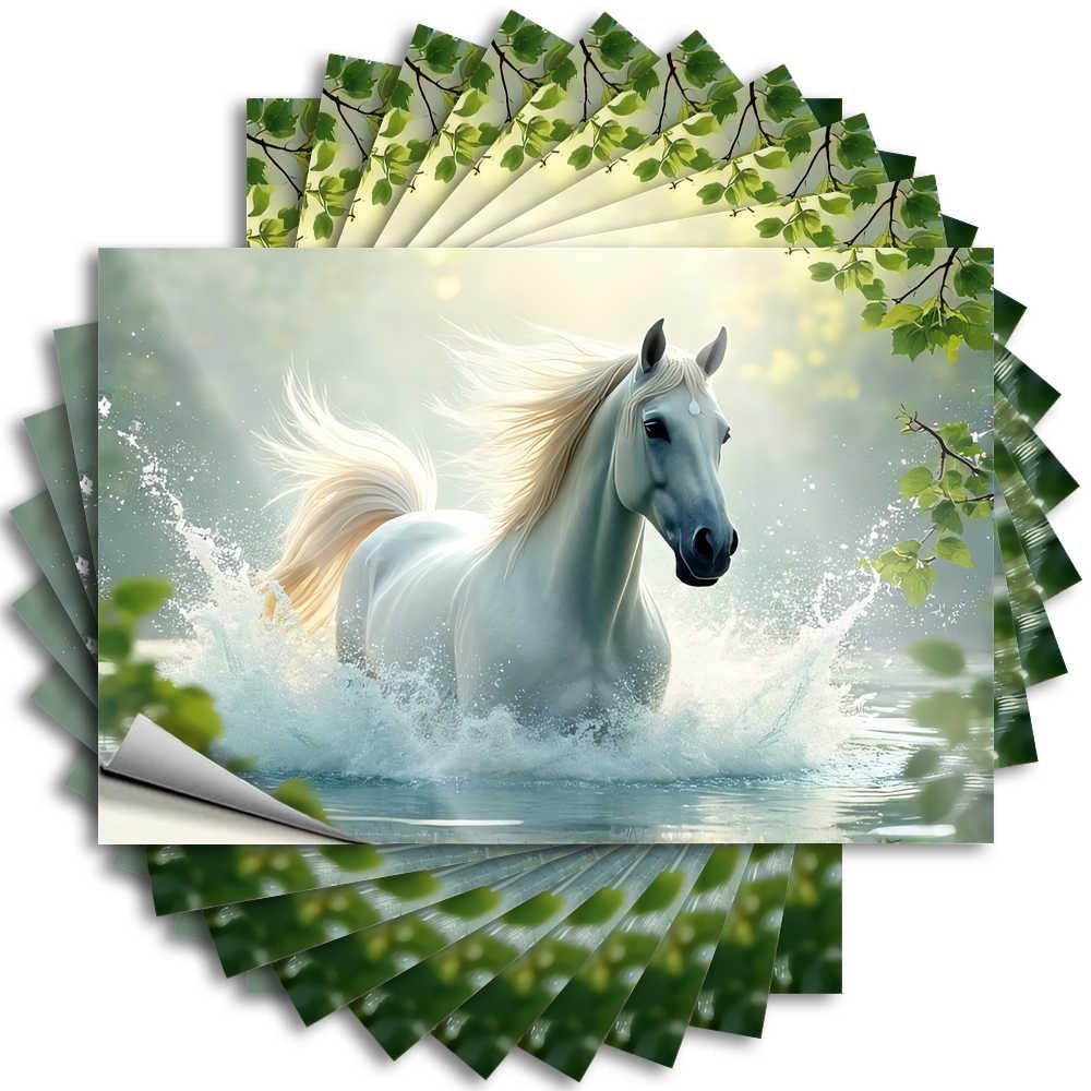 Saying Heavy Bathroom Stuff Waterproof - White Horse Galloping Through Water Laptop Self Adhesive Decal for Diatomaceous Use(6X9CM)