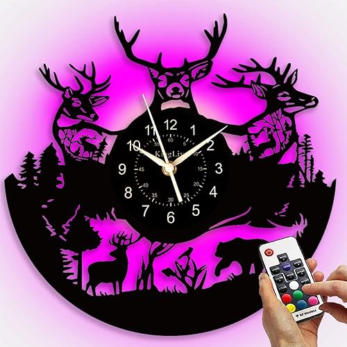 KingLive Reloj de pared de vinilo para decoración de pared, diseño de ciervo, reloj silencioso, color negro, decoración retro para habitación, arte