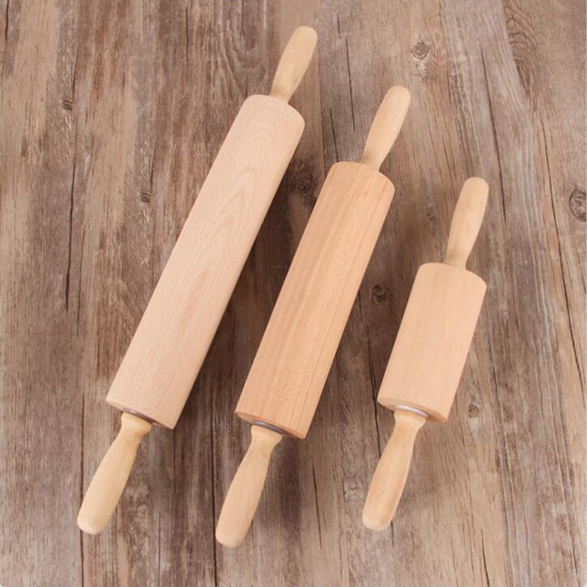 2 Stück Unbemaltes Wachsfreies Nudelholz mit Komfortgriff und Rostfreien Lagern zum Backen und Ausrollen von Teig und Fondant