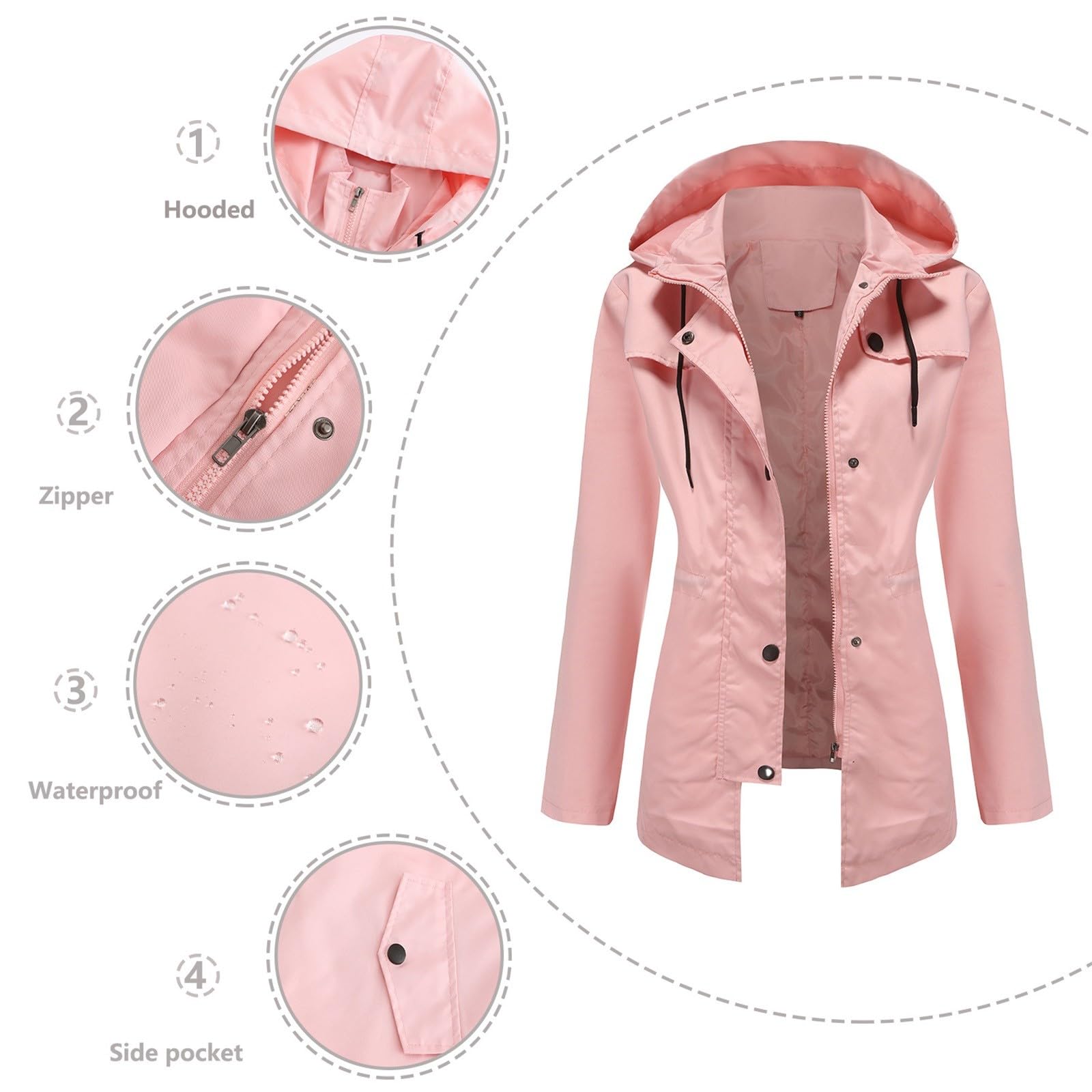 Chaquetas De Lluvia Talla Grande Para Mujer, Impermeable Ligero Y Largo Con Capucha, Viajes Al, Senderismo, Cortavientos Calcetines Senderismo Mujer Waterproof Jacket Women Chaqueta 3