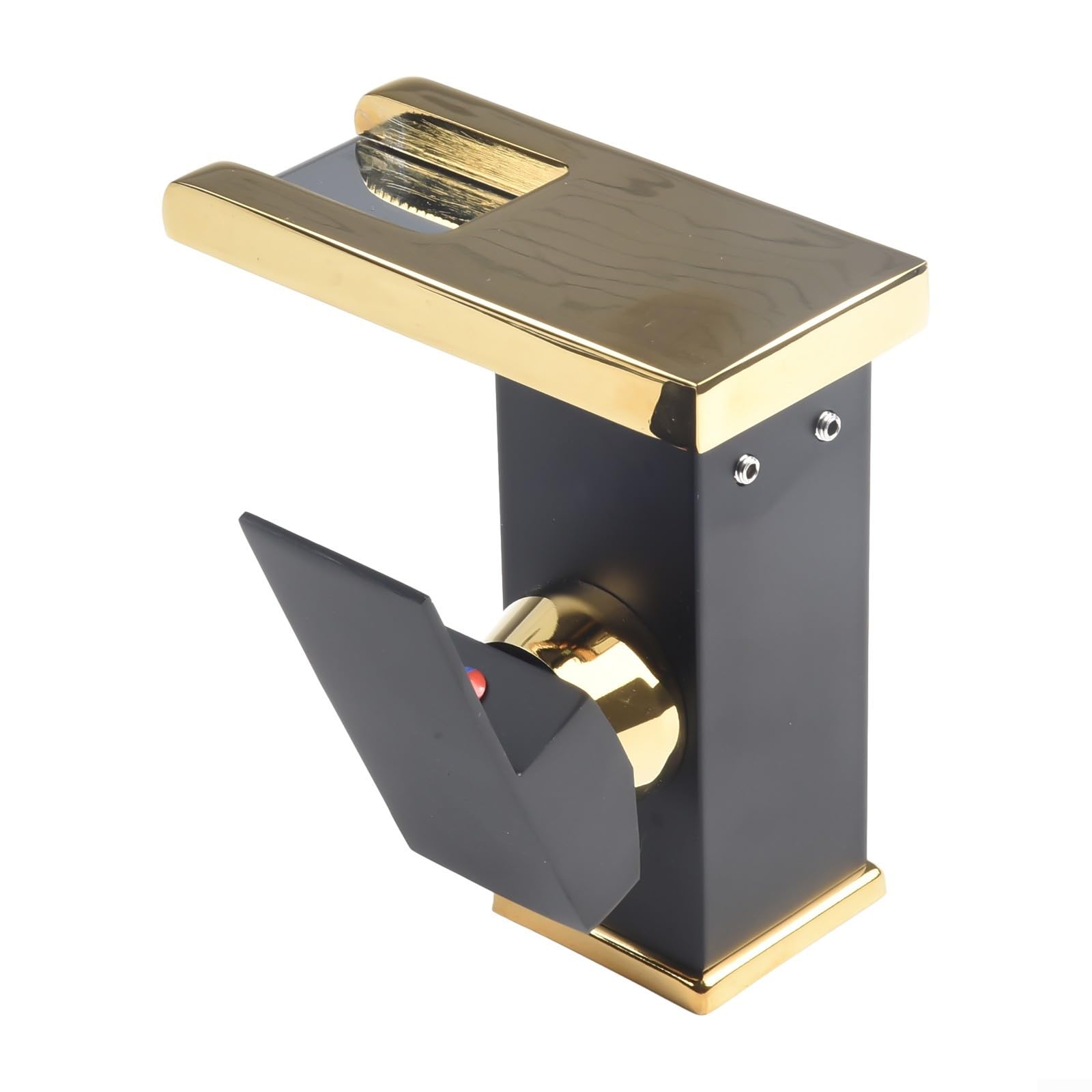 1 robinet mitigeur cascade pour lavabo, robinet mitigeur d'évier de salle de bain, robinet cascade LED, robinet de lavabo, mélangeur froid et chaud (noir + or)