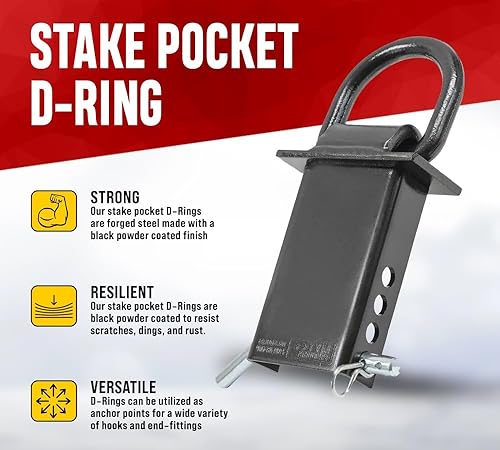 Vista 4 de Mytee Products Anillo en D de bolsillo de estaca ajustable resistente con pasador de enganche de 1/2 pulgada, WLL 5400 libras y 4 agujeros para Negro