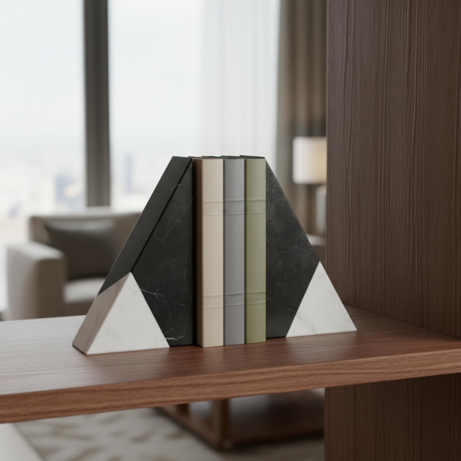 Colcolo Sujetalibros de Mármol Triangulares de Piedra Pesa ; Caras Inclinadas y Veteado Natural Aporta Estilo Galería y Mantiene Literatura Erguida en, Color to 1