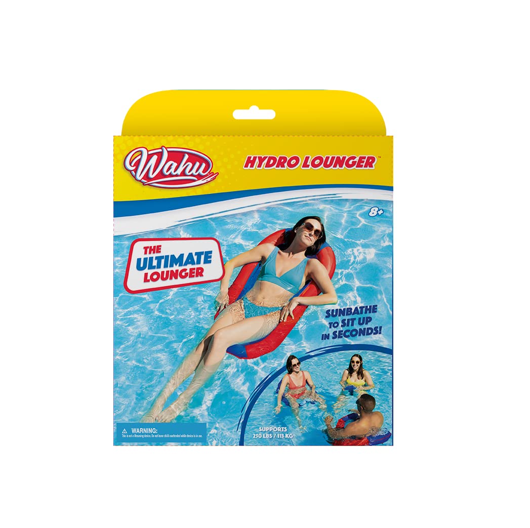 Wahu Hydro Lounger Versatile Pool Lounge Float for Sunbathing, Inflatable Beach and Pool Float Lounger with Inflate/Deflate Valve, Red/Blue