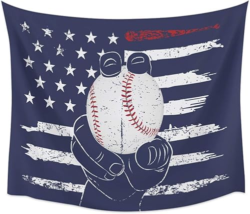 Miniatura 4 de Tapiz para colgar en la pared, tapices de béisbol, estético, deportivo, bandera estadounidense, tapiz para dormitorio, sala de estar, dormitorio