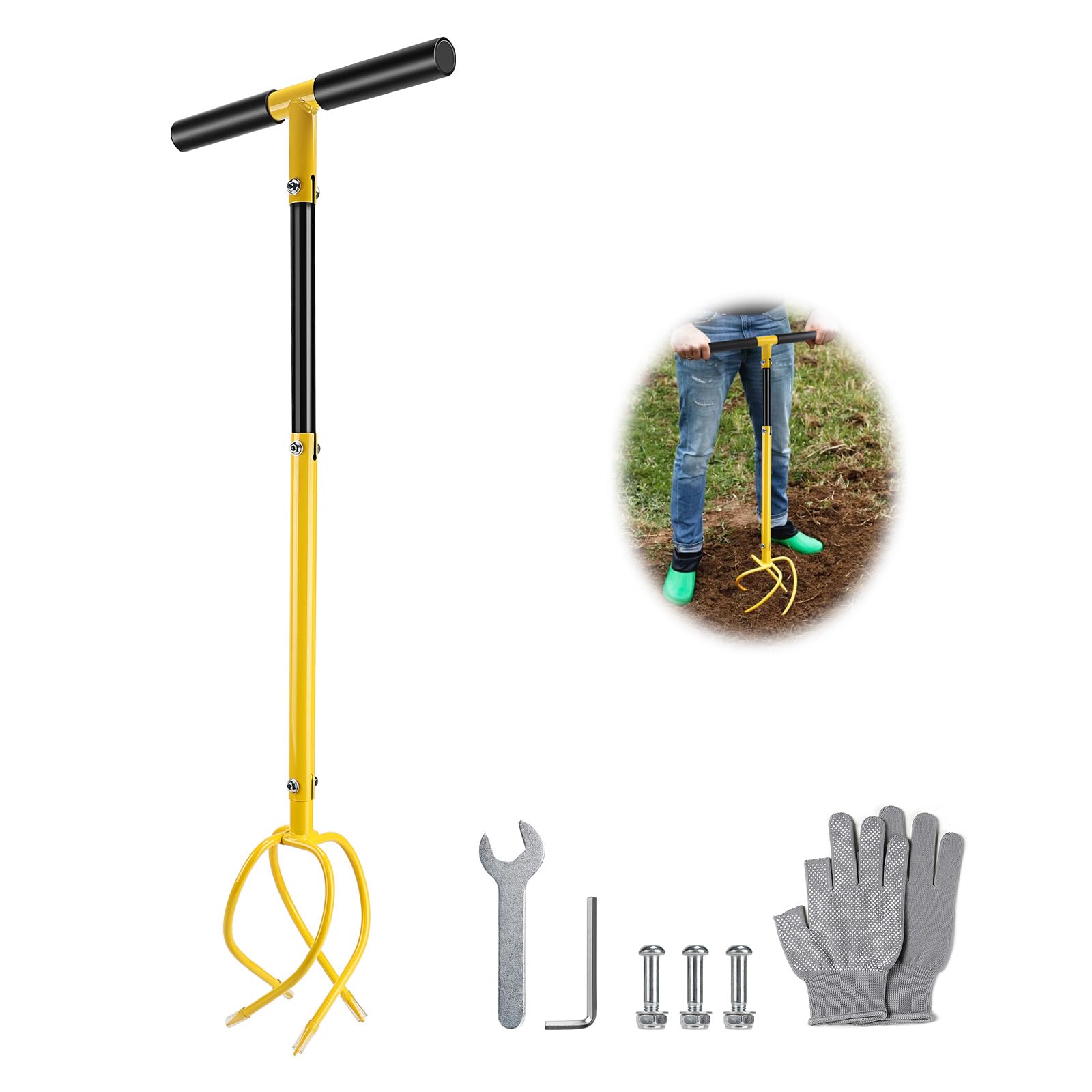 SWAWIS Manuel Twist Tiller Griffe de Jardin, Cultivateur de Griff Amovible avec Manche, Réglable en Hauteur