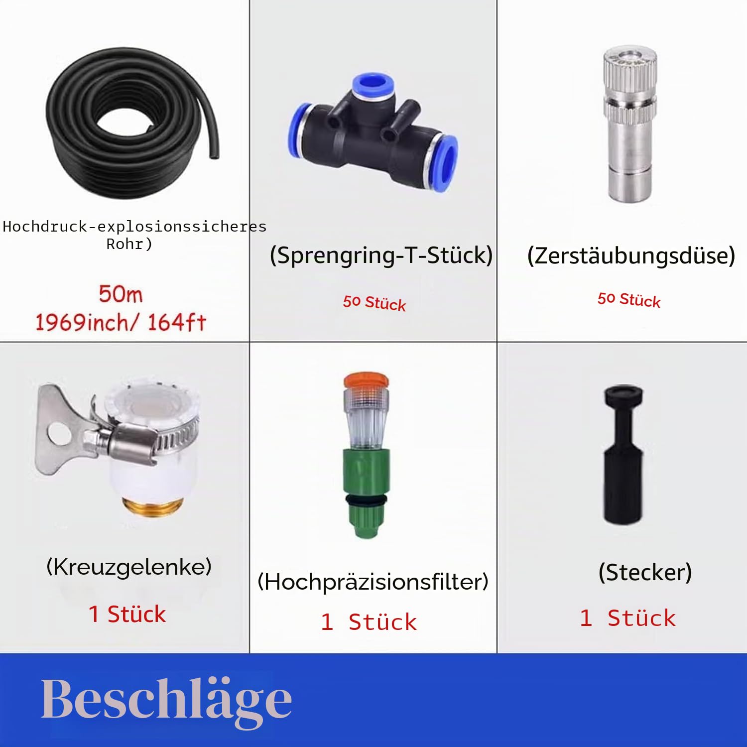 Sprühnebel Kühlung Set, Outdoor Misting System Mit 20 Messing Nebeldüsen & Ein Filter, Nebelkühlung Für Garten Gewächshaus(787inch/20m/65.6ft)