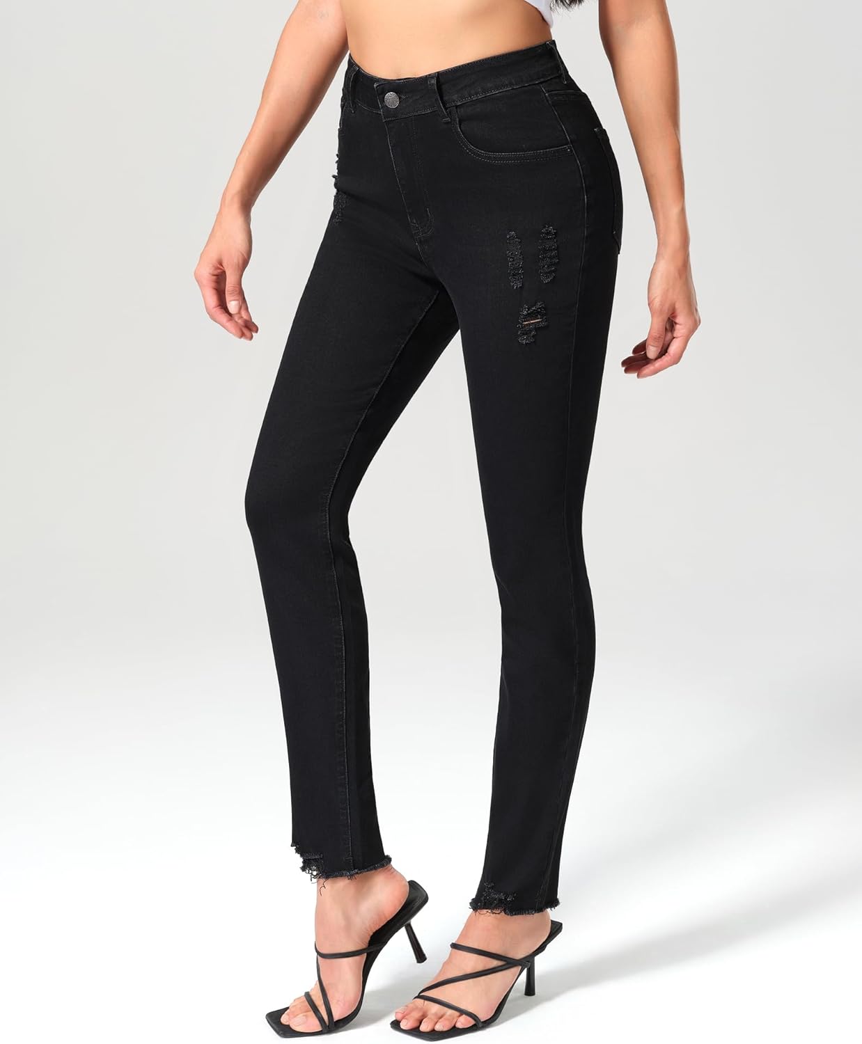 roswear Skinny Jeans for Women Mid Rise Ripped Stretchy Denim Pants Trendy Slim Fit Distressed Jeans - Image 2