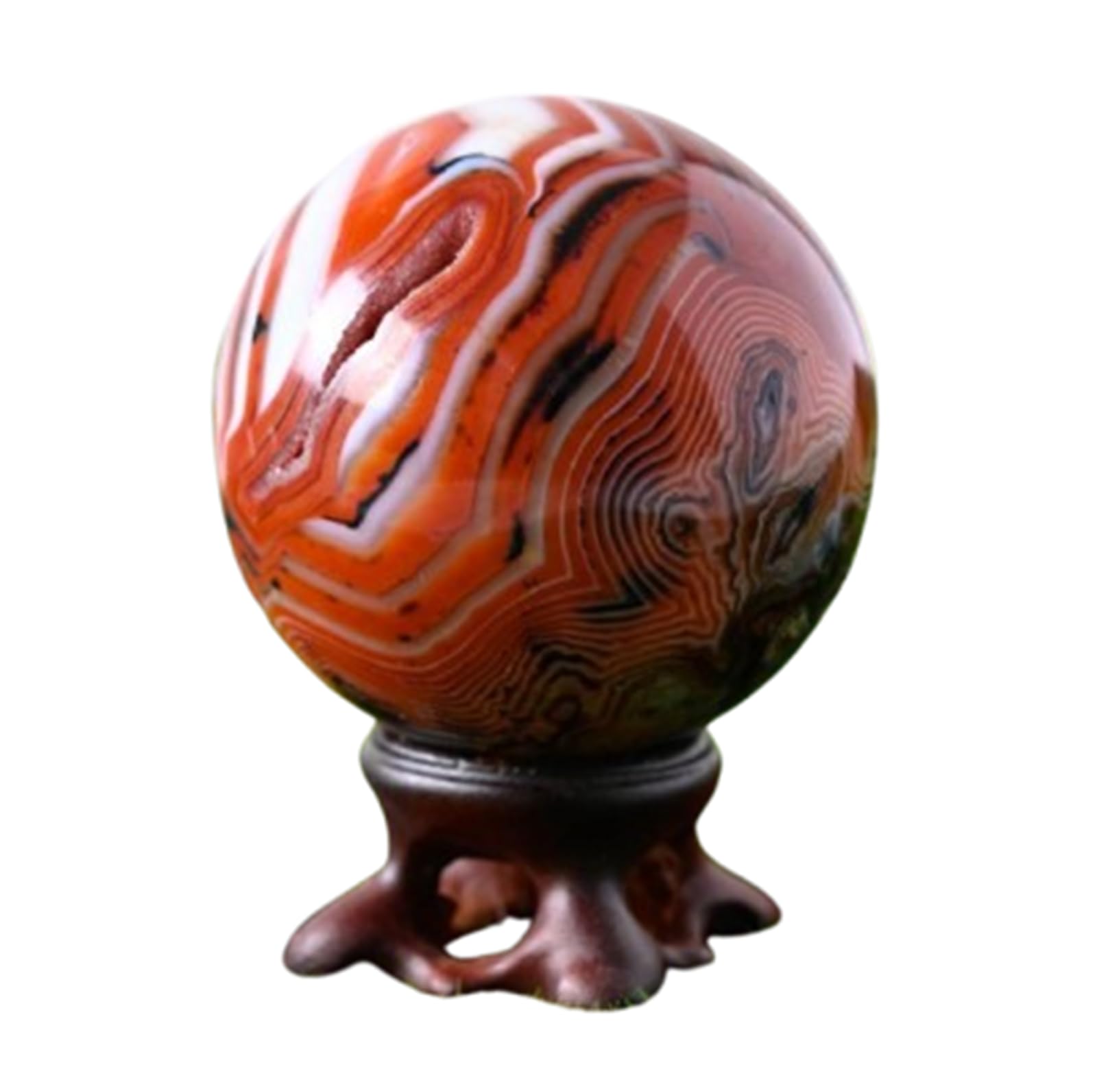 FOPURE Striped Red Agate Quartz Gemstone Crystal Ball Round Sphere Collection FengShui Home Decor Ornaments,60~70mm
