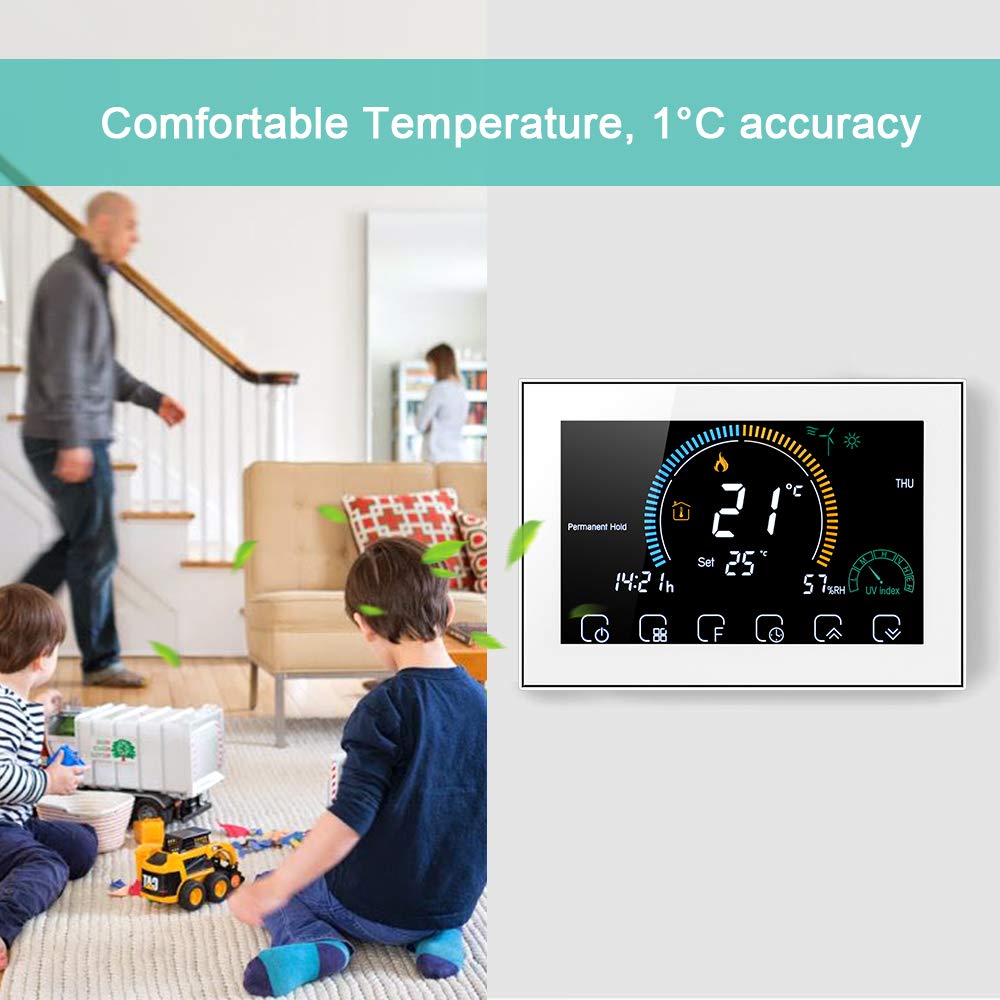WiFi Raumthermostat für Gaskessel Thermostat mit 4,8 Zoll LCD-Bildschirm 5+1+1 Programmierbar Wandthermostat Kompatibel mit Alexa Google Home