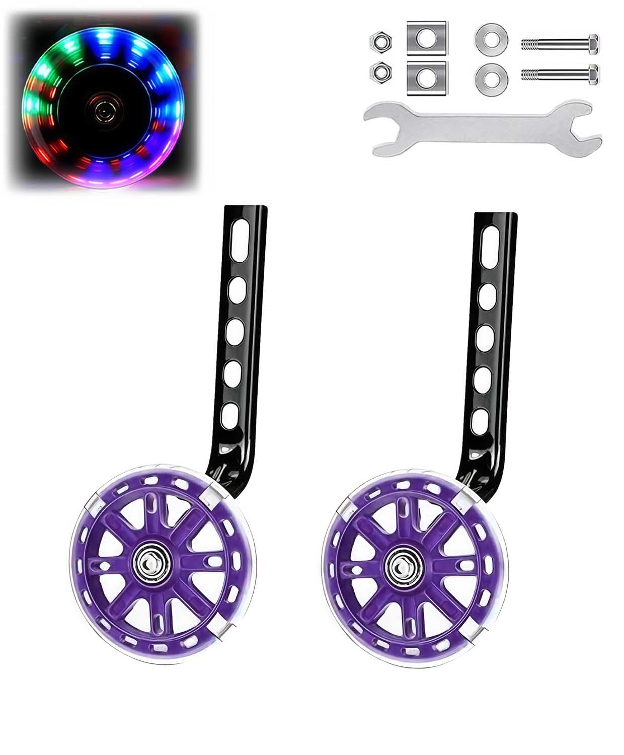 Kids Bike Stabilisers with Flashing Training Wheels, Adjustable Bicycle Stabilizers for Childβs Bike, Silent Mute Wheels for 12 14 16 18 20 Inch Bikes, Support Wheel Perfect for Beginners (Purple)