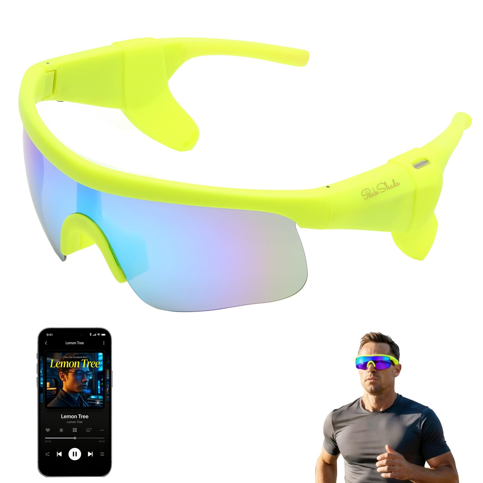 Peak Shade Smart Glasses, Sport Sunglasses Bluetooth 5.3, Voice Control Open-Ear Speaker, Polarized UV400 Protection, Magnetic Charging, IPX5 Waterproof Glasses for Outdoor(Green/Ice Blue)-picture-26