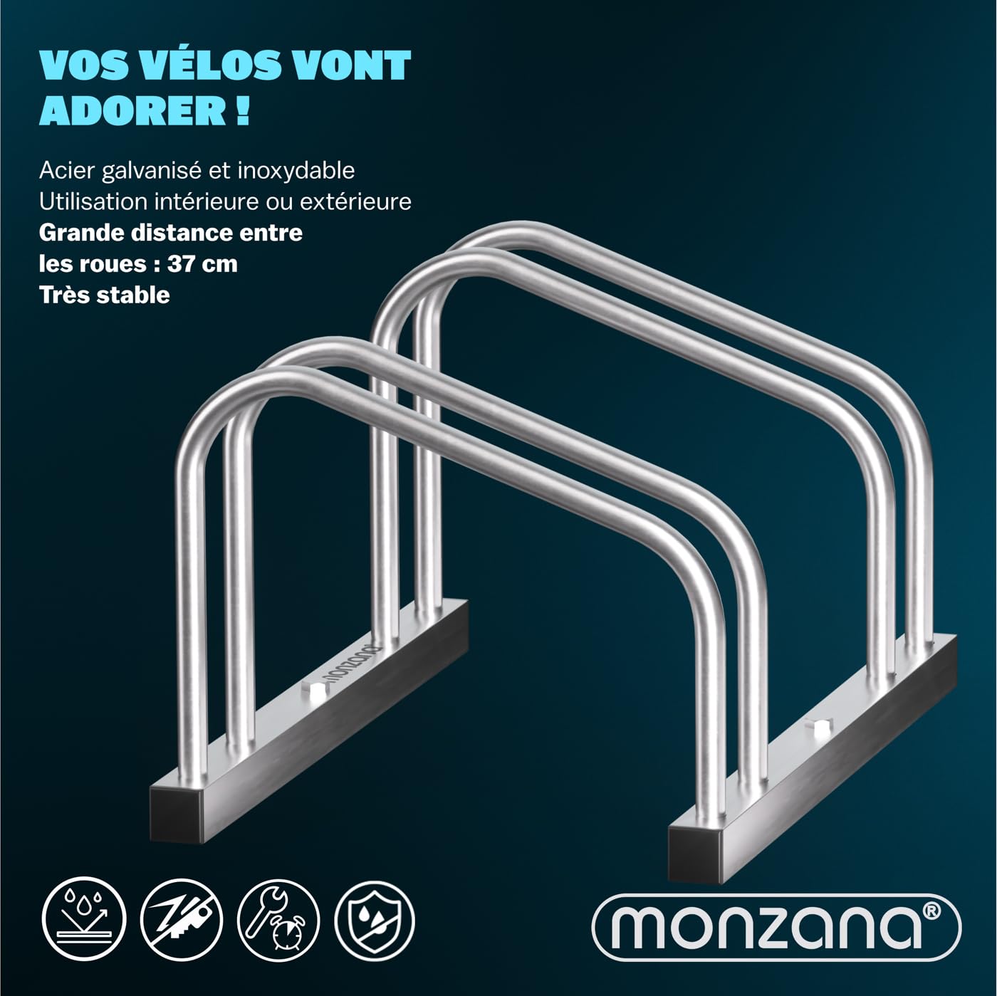Monzana® Râtelier 2 vélos métal support de rangement pneu 65 mm max range-vélos support rangement vélo VTT enfants BMX