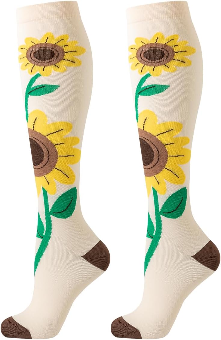 6 Pairs Graduated Compression Socks for Women and Men Knee High Hiking Running Sport Nylon Compression Stockings - Image 6