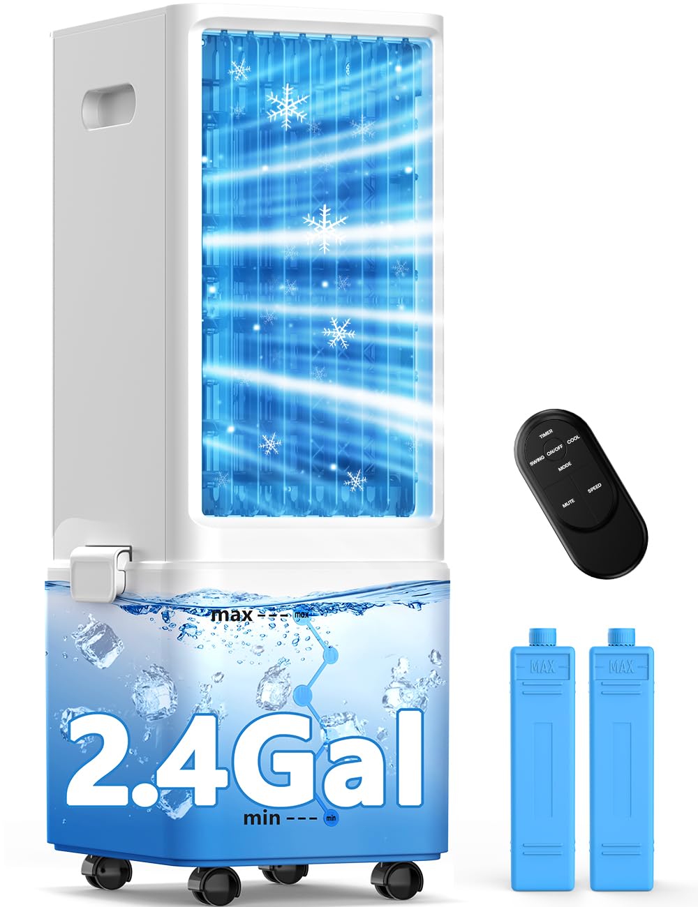 Windowless Air Conditioner w 4 Modes 3 Speeds Waterless Alert 2 4-Gal Tank for 20H Cooling 12H Timer