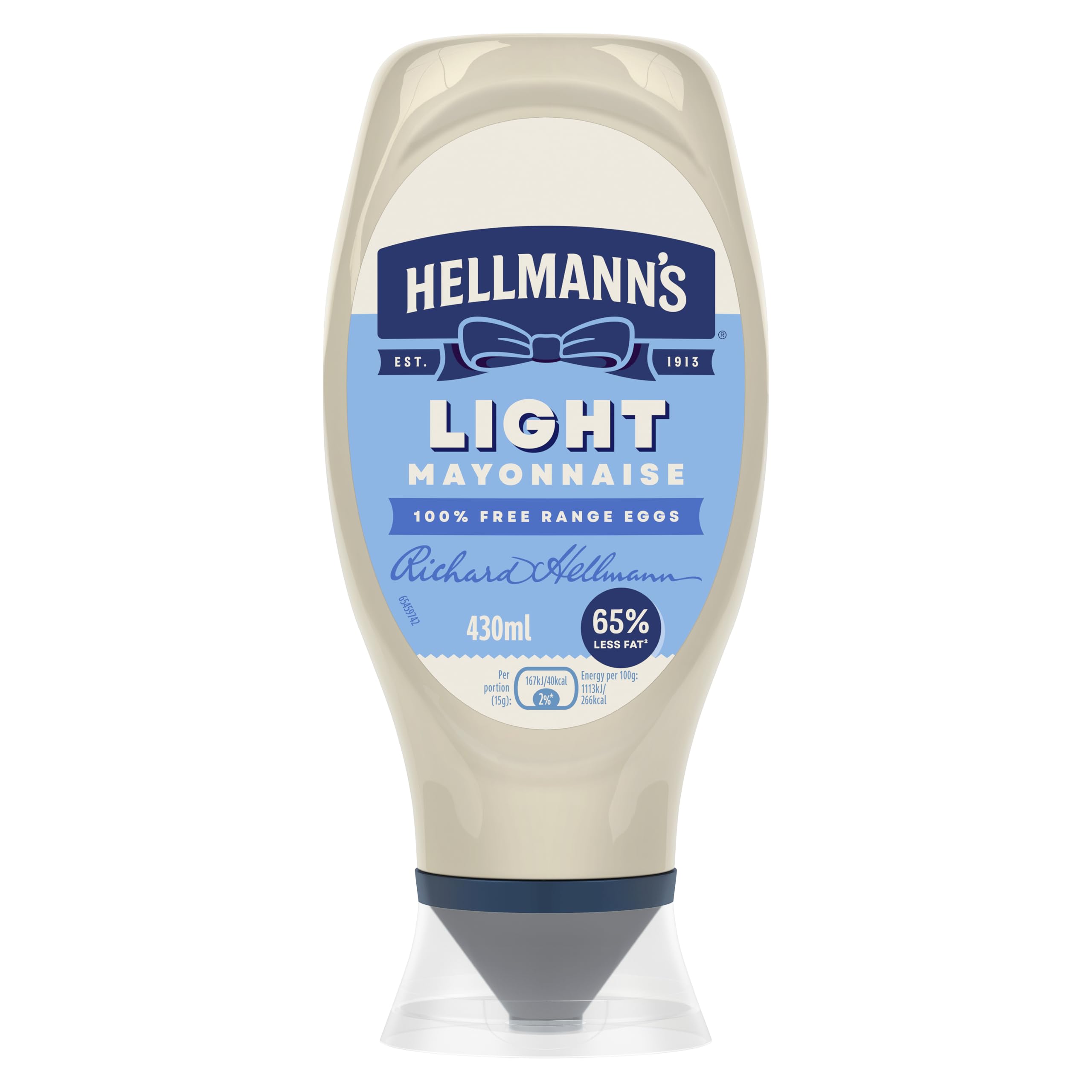 Hellmann's Light Mayonnaise Condiment 100% recycled squeeze bottle light mayo for burgers, sandwiches and salads, 430ml