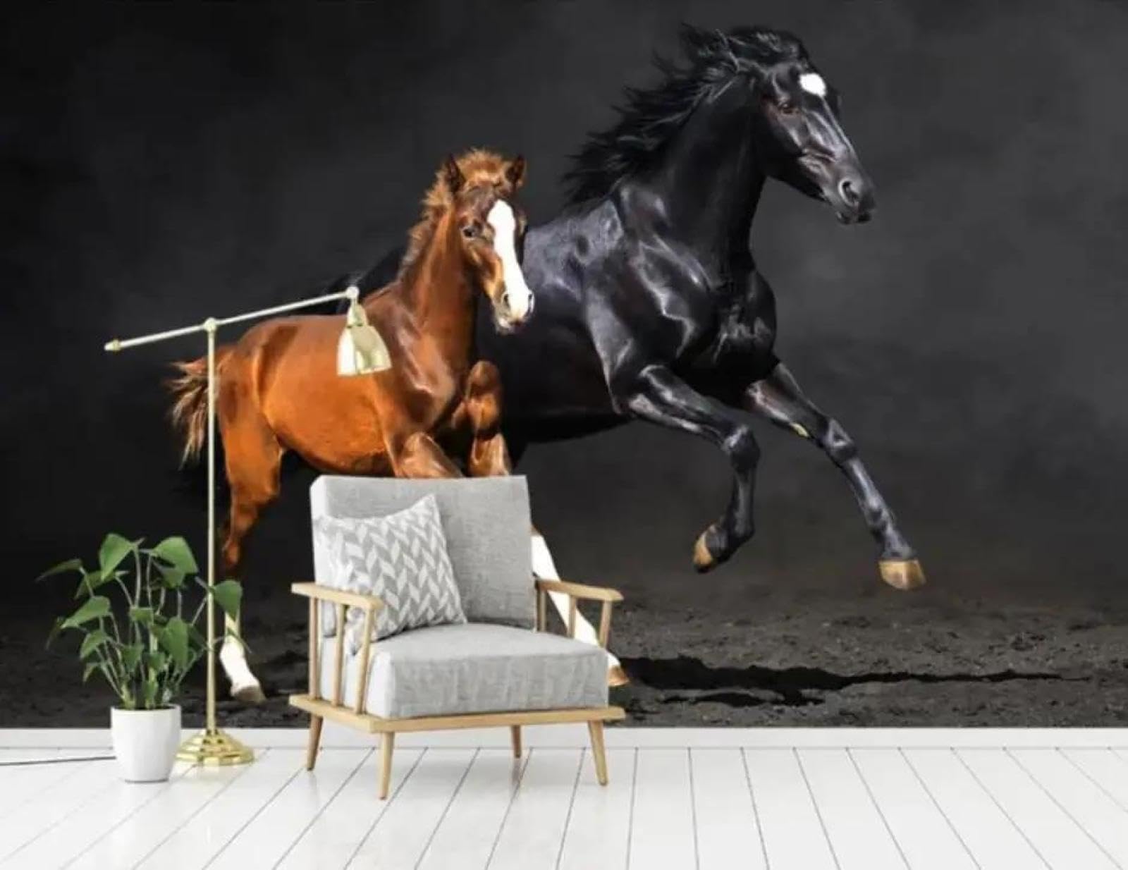 Papier peint relief cheval 3D ILIYA pour rénover un mur de salon abîmé rapidement