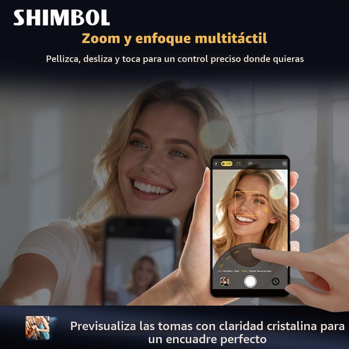 Shimbol CP5 Ultra Monitor Selfie Táctil HD de 5'' 1080P para iPhone&Android | Grabación Inalámbrica, Bluetooth Control Remoto, Control Reverso, Espejo Retrovisor para Transmisiones en Tiktok (Negro)