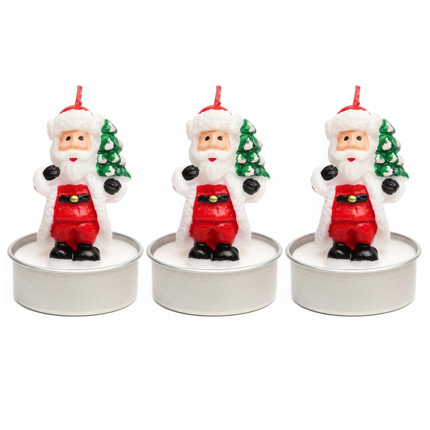 AEX 3X Christmas Tea Light Candles Handmade Delicate Santa Claus Snowman Acorn Tree Candles for Christmas Decoration Gifts (Santa with Green Tree Candle)