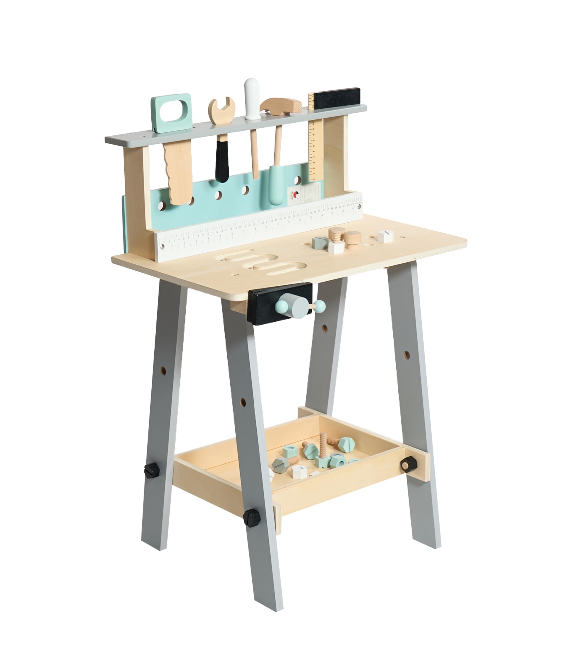 HOMCOM 31 Pieces Tool Bench Toy With Storage Shelf, Kids Workbench With Wooden Tool Kits